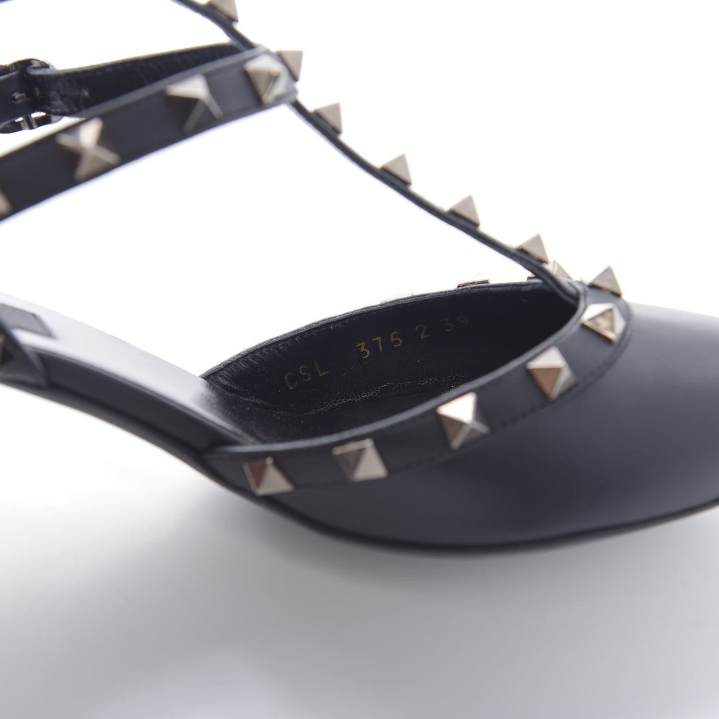 Nappa Rockstud Ankle Strap Low Heel Pumps 39 Black