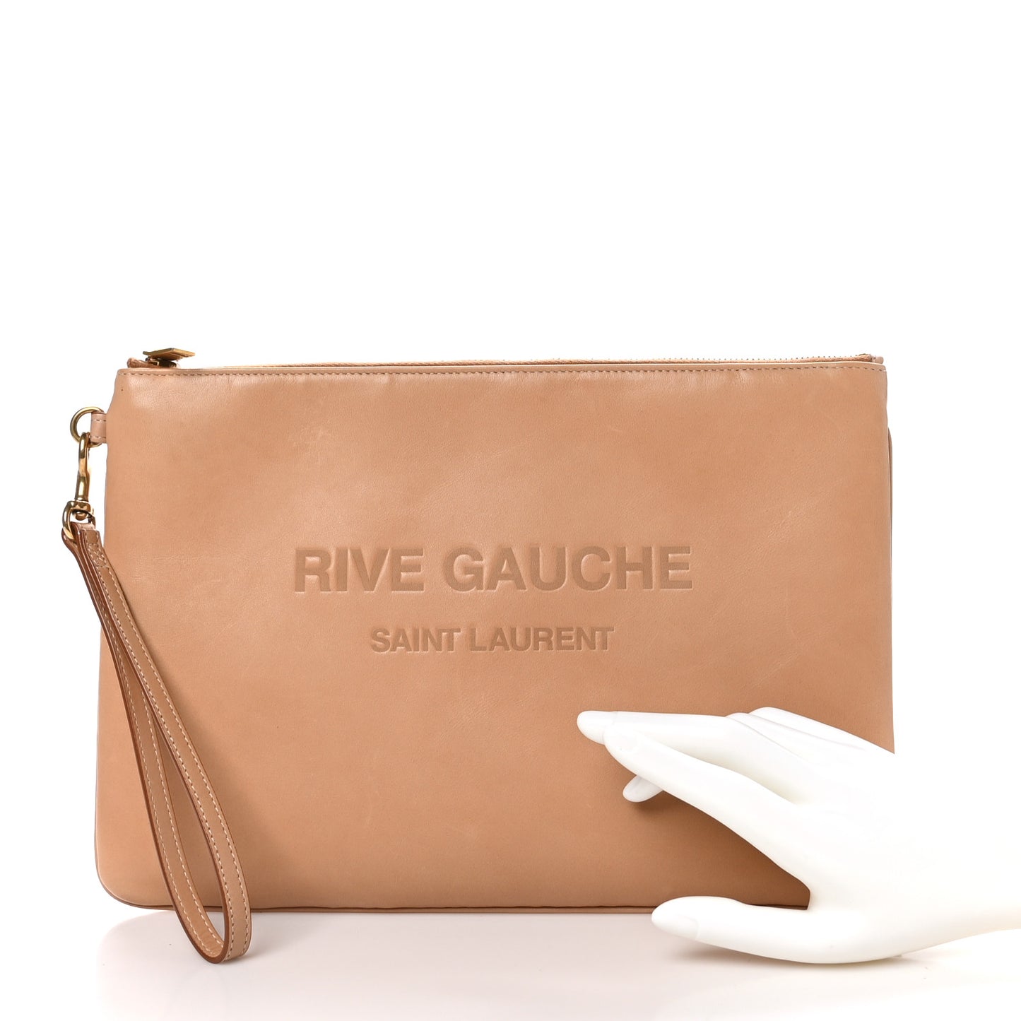 Calfskin Rive Gauche Zipped Pouch Vintage Brown Gold