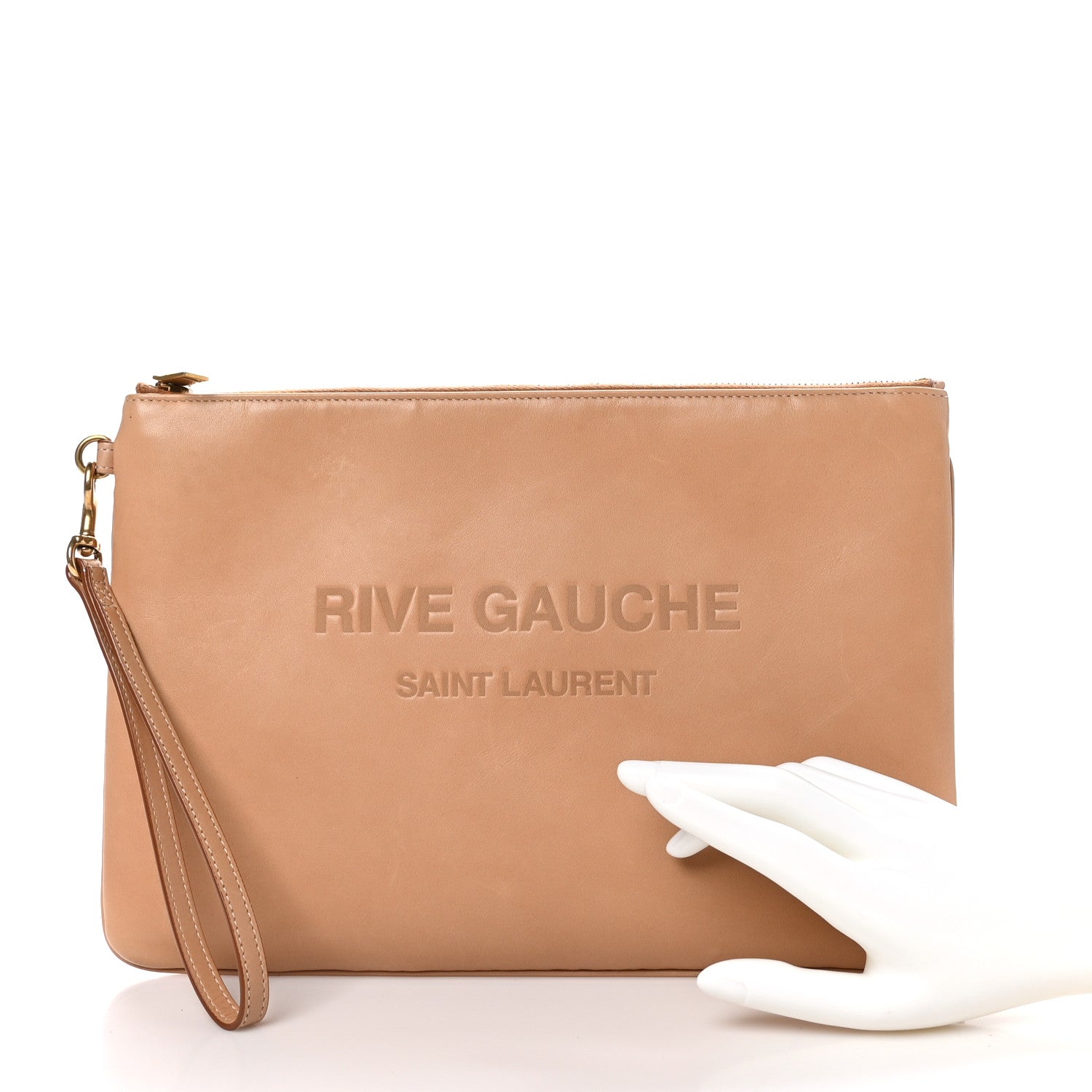 Saint Laurent Calfskin Rive Gauche Zipped Pouch Vintage Brown Gold 2 of 9