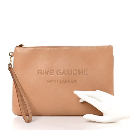 Saint Laurent Calfskin Rive Gauche Zipped Pouch Vintage Brown Gold 2 of 9