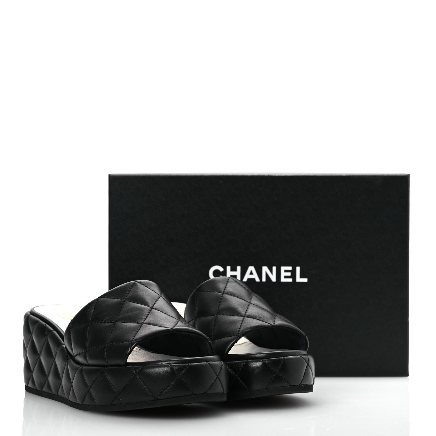 Chanel Lambskin Quilted Camelia CC Wedge Sandal Mules 39.5 Black 13 of 13
