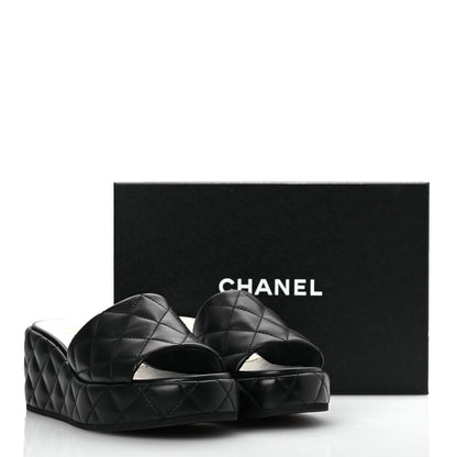 Chanel Lambskin Quilted Camelia CC Wedge Sandal Mules 39.5 Black 13 of 13