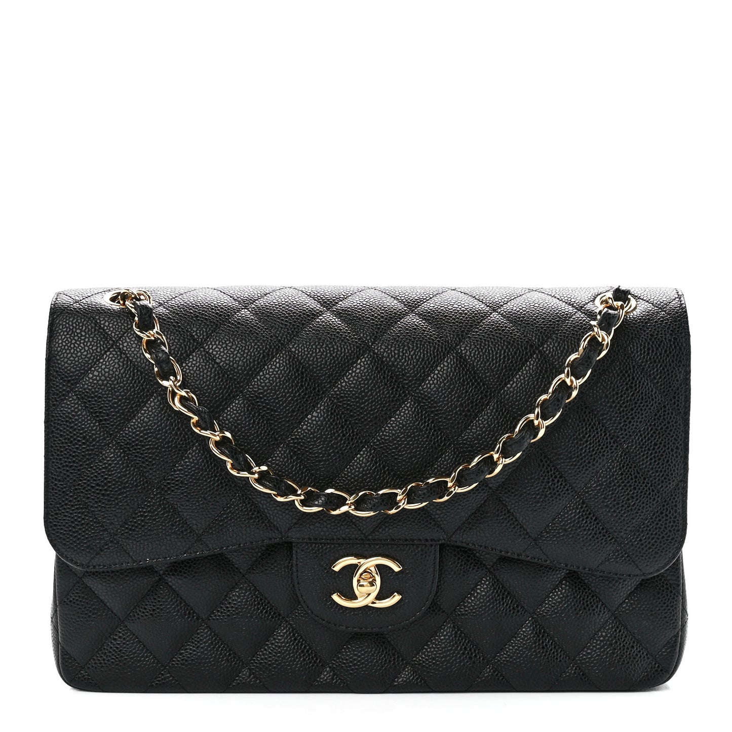 Caviar Quilted Jumbo Double Flap Black