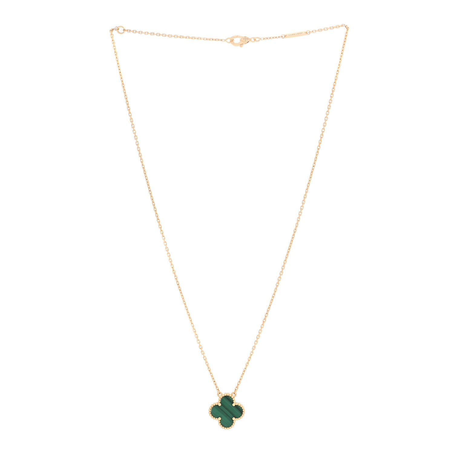 Van Cleef & Arpels 18K Yellow Gold Malachite Vintage Alhambra Pendant Necklace 2 of 5