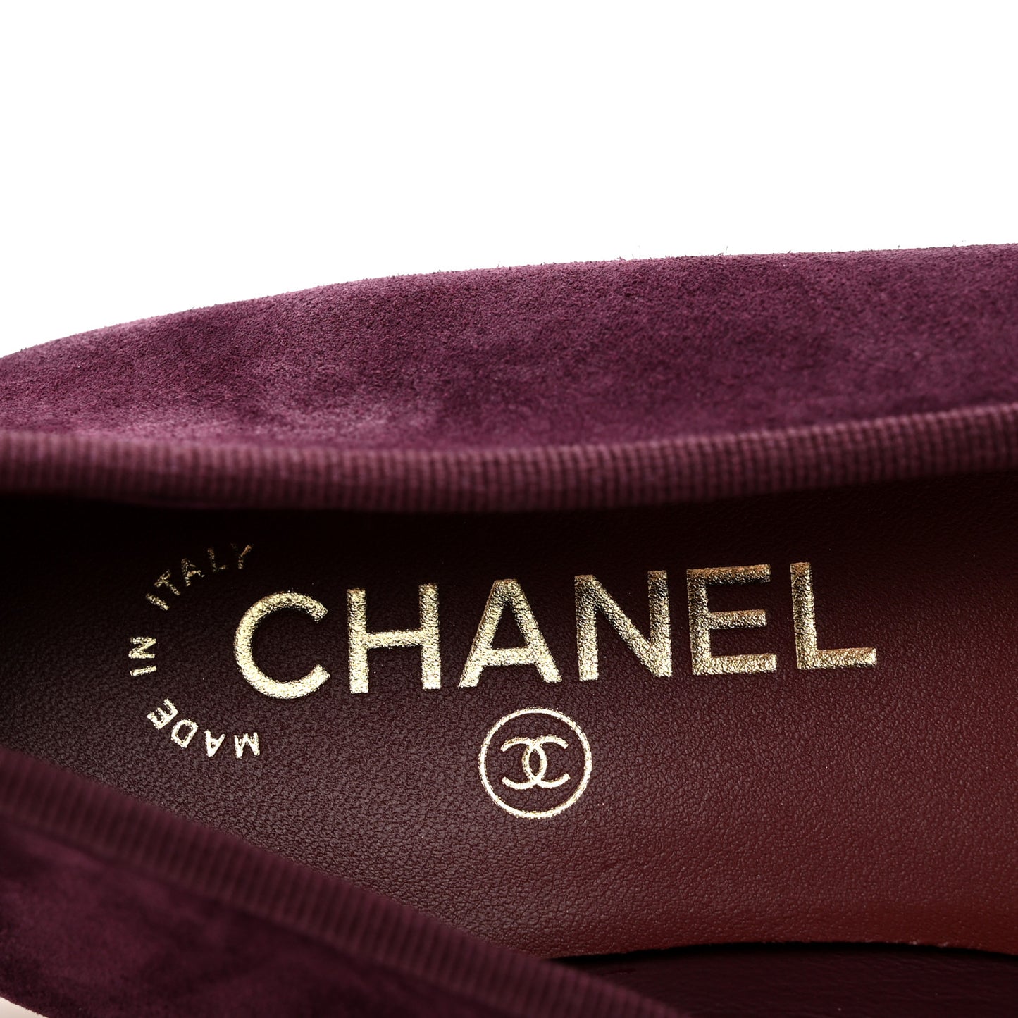 Suede Patent Calfskin Cap Toe CC Ballerina Flats 39 Burgundy