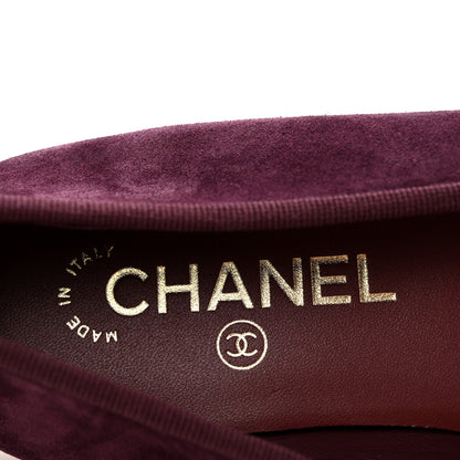 Chanel Suede Patent Calfskin Cap Toe CC Ballerina Flats 39 Burgundy 8 of 10