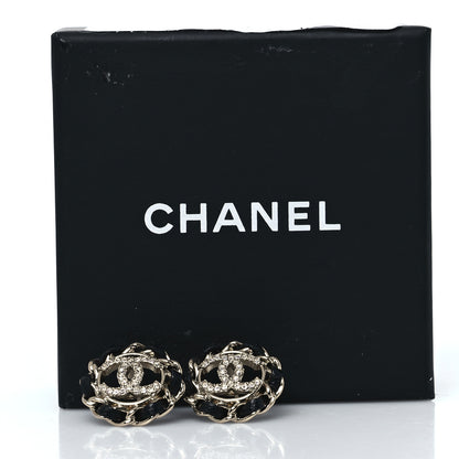 Chanel Crystal Lambskin Chain CC Stud Earrings Black Gold 5 of 5