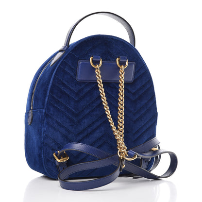 Gucci Velvet Matelasse GG Marmont Dome Backpack Cobalt Blue 3 of 8