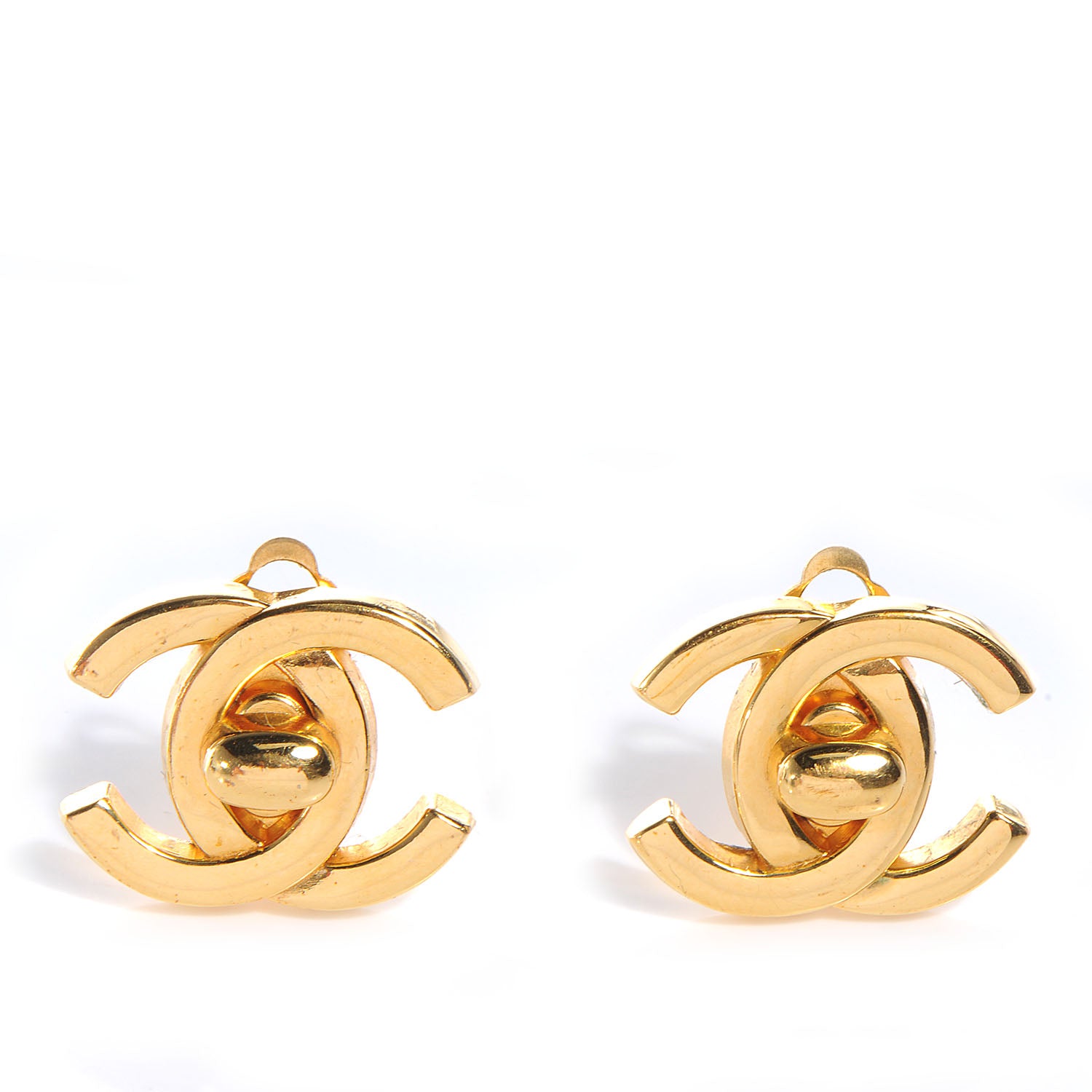 Chanel Metal CC Turnlock Clip On Earrings Gold 1 of 5