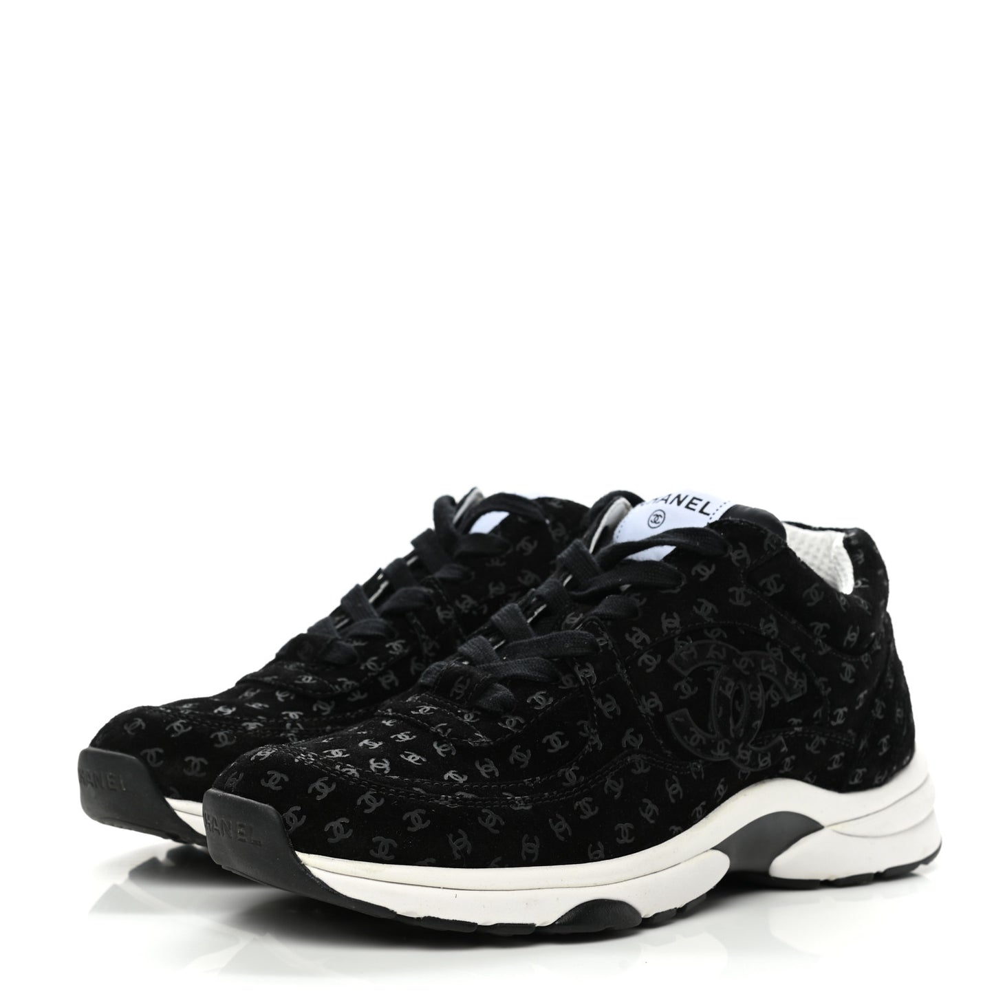Suede Calfskin Printed CC Sneakers 38.5 Black
