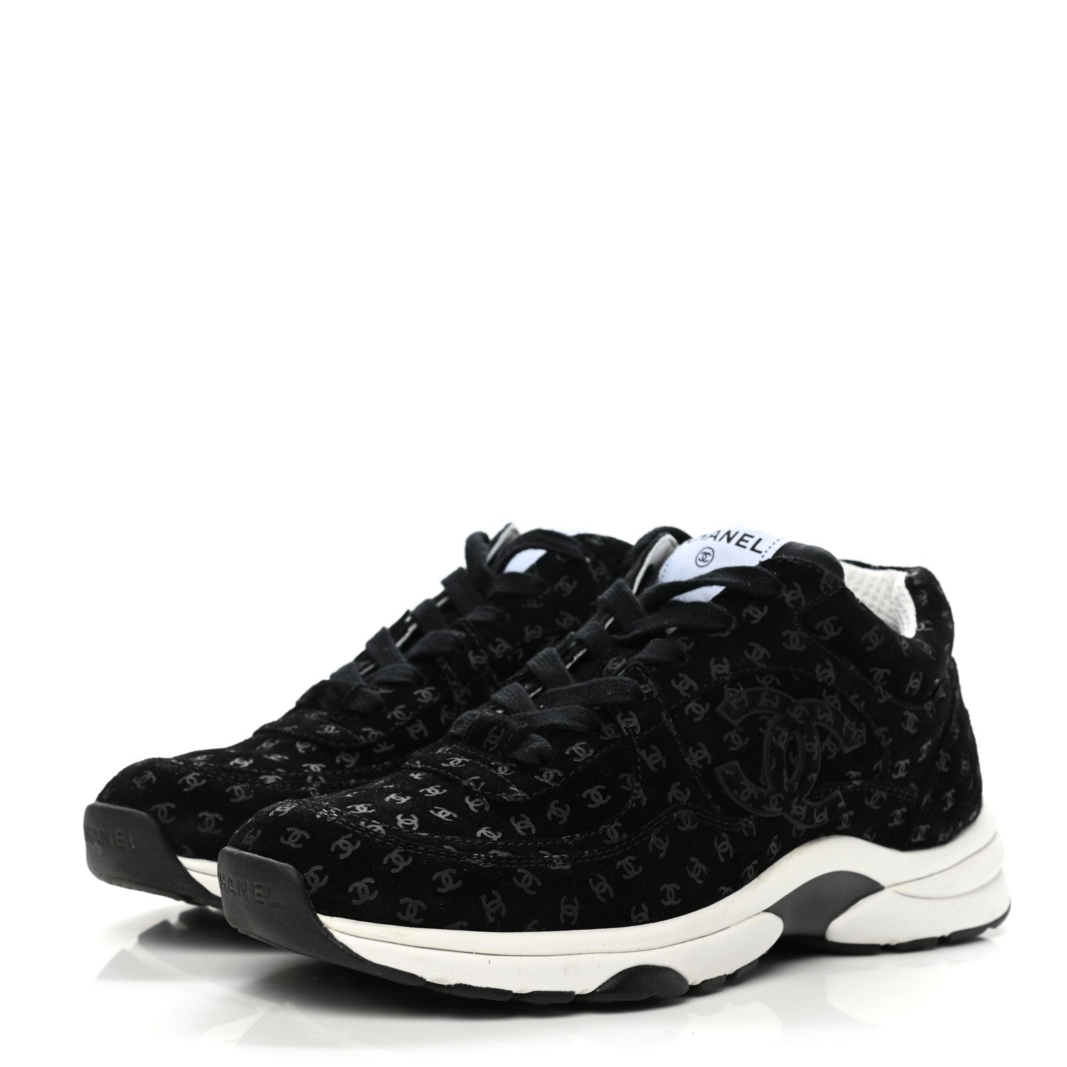 Chanel Suede Calfskin Printed CC Sneakers 38.5 Black 3 of 10