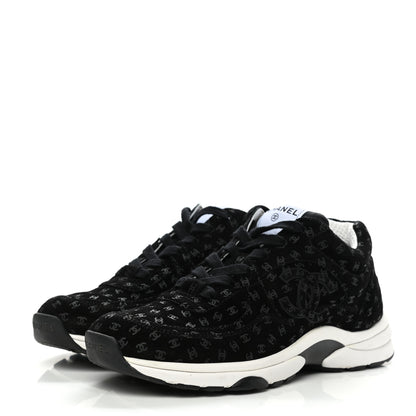 Chanel Suede Calfskin Printed CC Sneakers 38.5 Black 3 of 10