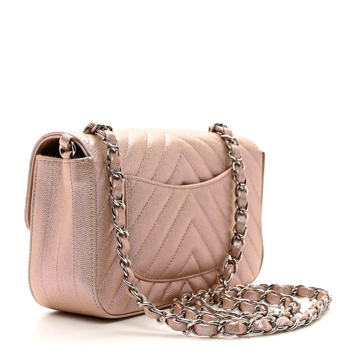 Chanel Iridescent Caviar Chevron Quilted Mini Rectangular Flap Light Gold 3 of 10