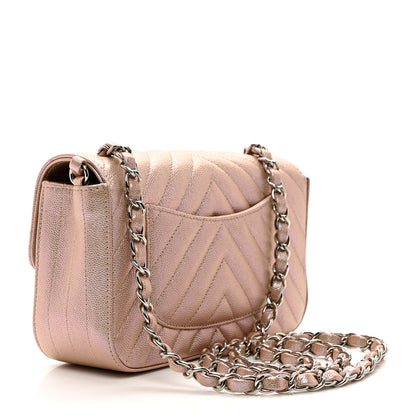 Chanel Iridescent Caviar Chevron Quilted Mini Rectangular Flap Light Gold 3 of 10