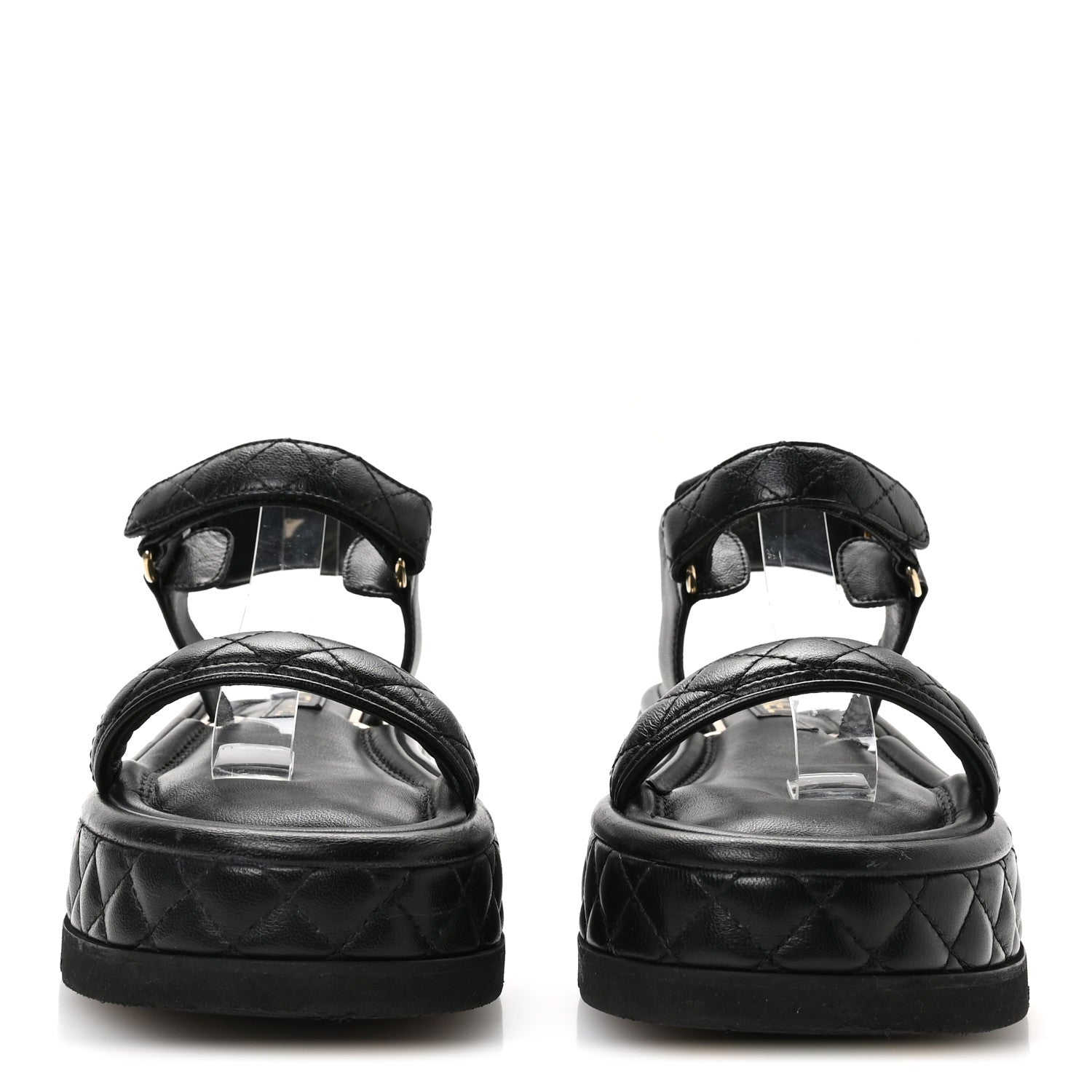 Chanel Lambskin Quilted Platform Sandals 38 Black 1756881