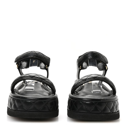 Chanel Lambskin Quilted Platform Sandals 38 Black 3 of 9
