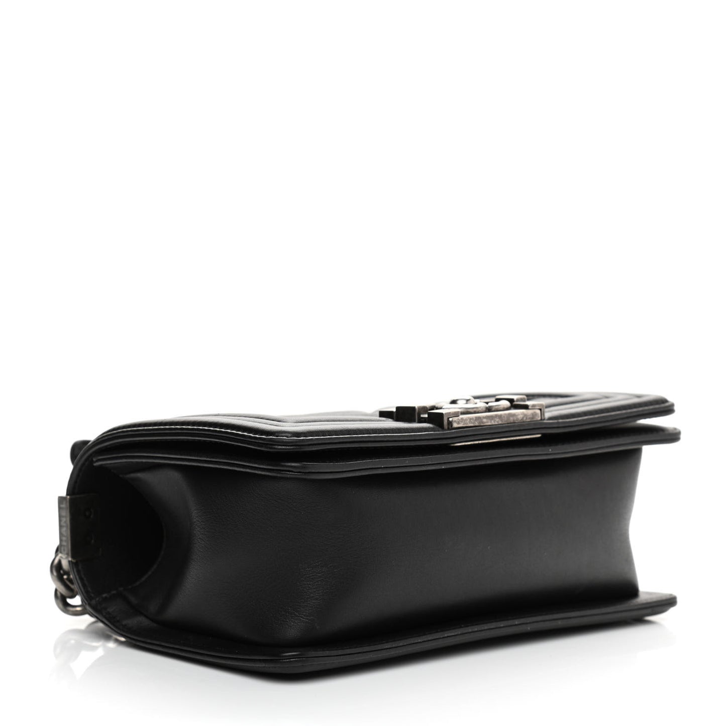Calfskin Chevron Quilted Small Boy Flap Black