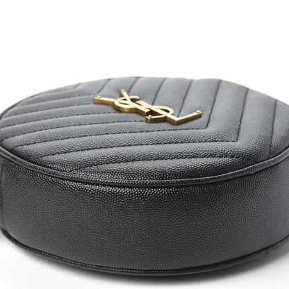 Saint Laurent Grain De Poudre Matelasse Chevron Quilted Round Vinyle Camera Bag Black 5 of 8