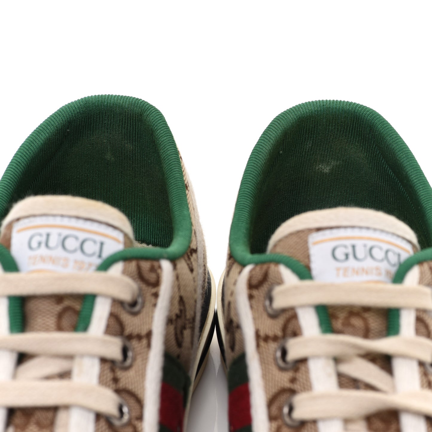 GG Monogram Web Womens 1977 Tennis Sneakers 39 Beige Ebony Mystic White
