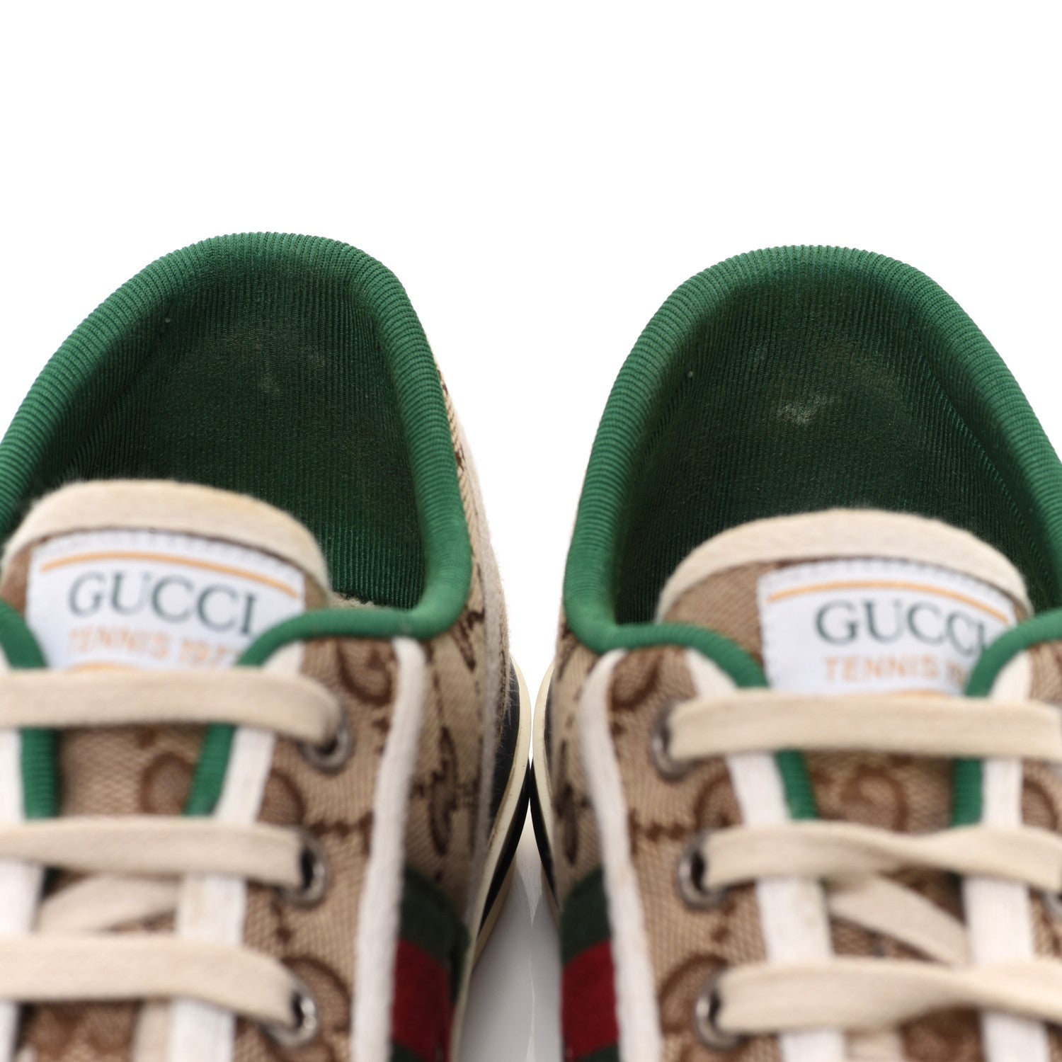 Gucci GG Monogram Web Womens 1977 Tennis Sneakers 39 Beige Ebony Mystic White 9 of 11