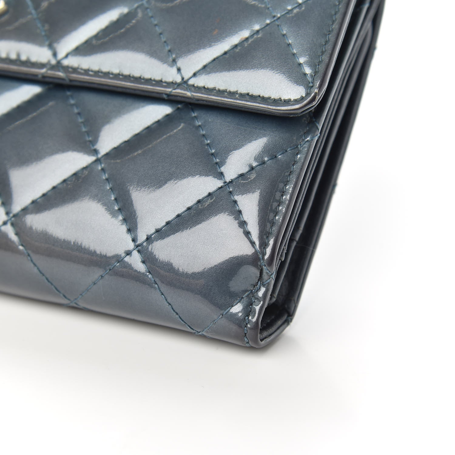 Chanel Patent Quilted Brilliant Flap Wallet Royal Blue 9 of 18