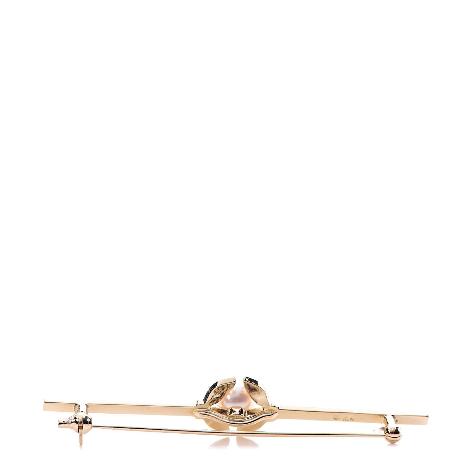 Mikimoto 14K Yellow Gold Akoya Pearl 6mm Leaf Bar Brooch 3 of 4