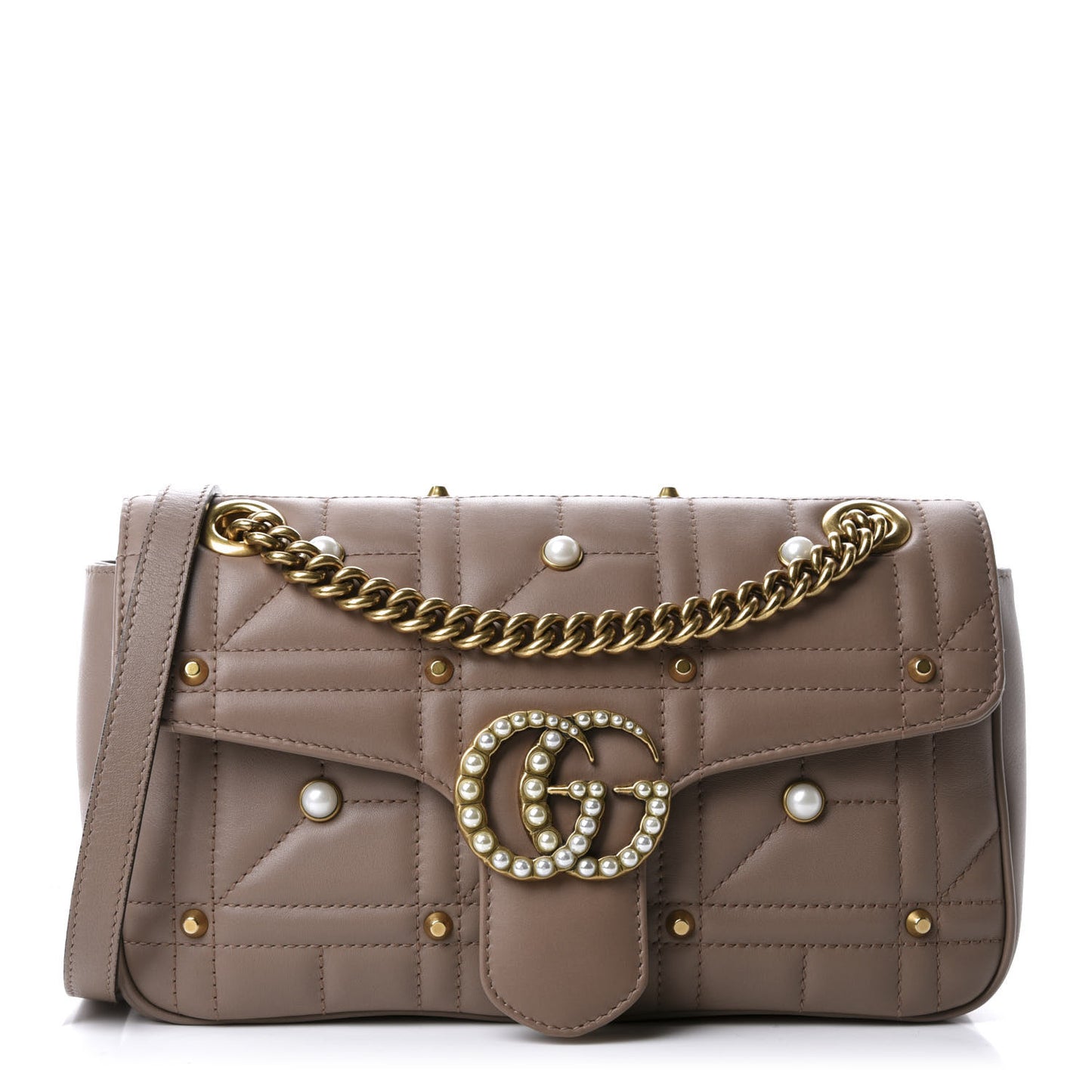 Calfskin Matelasse Studded Mini Pearly GG Marmont Shoulder Bag Porcelain Rose