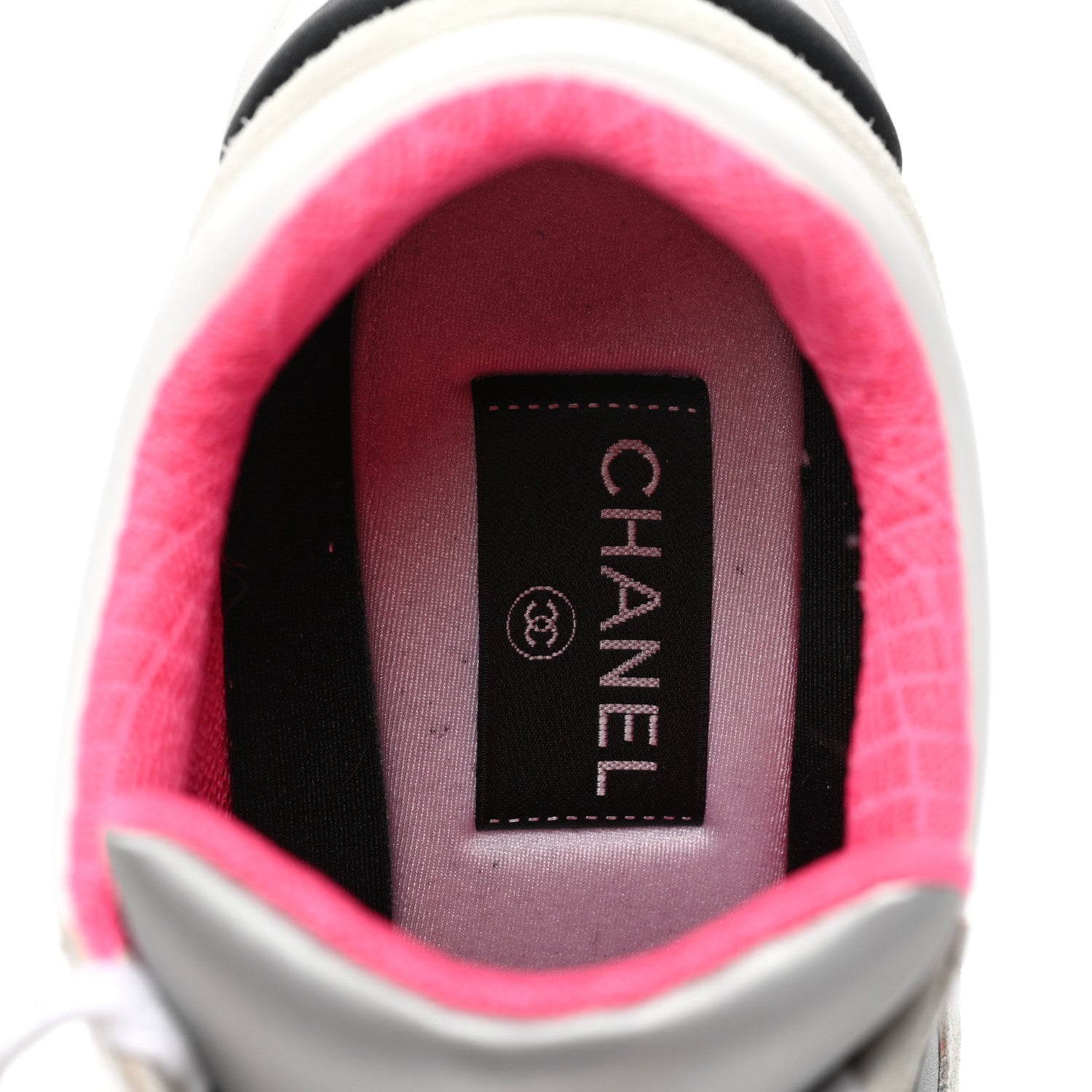 Chanel Calfskin Fabric Sneakers 37.5 White Silver Fluo Pink 7 of 8