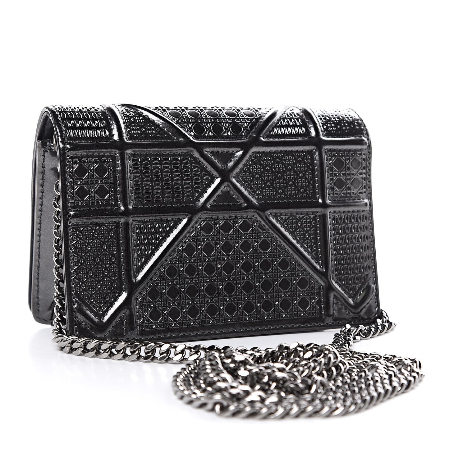Metallic Patent Micro-Cannage Baby Diorama Flap Bag Graphite