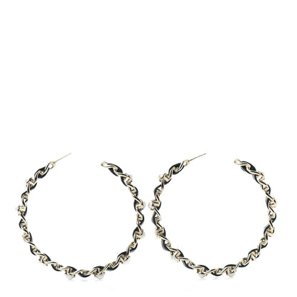 Chanel Lambskin Pearl CC Chain Hoop Earrings Gold Black 1 of 5