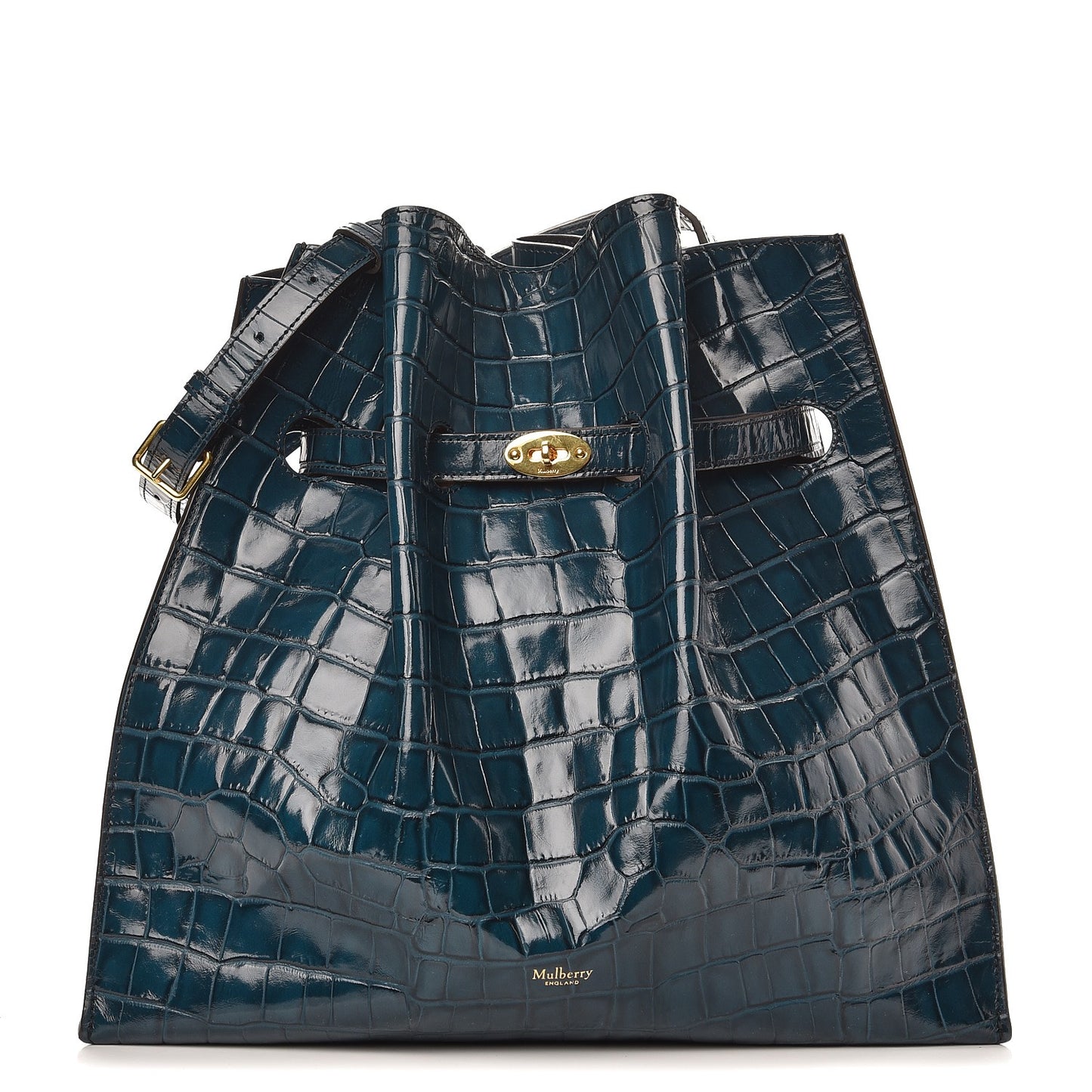 Calfskin Crocodile Embossed Tyndale Bucket Bag Navy