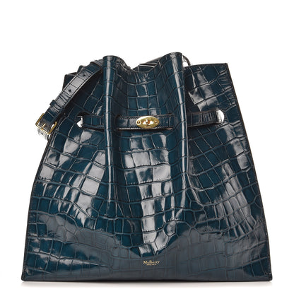 Mulberry Calfskin Crocodile Embossed Tyndale Bucket Bag Navy 1 of 7