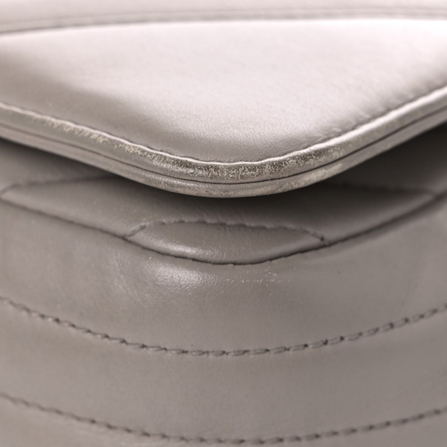Calfskin Chevron Quilted Large Statement Flap Grey