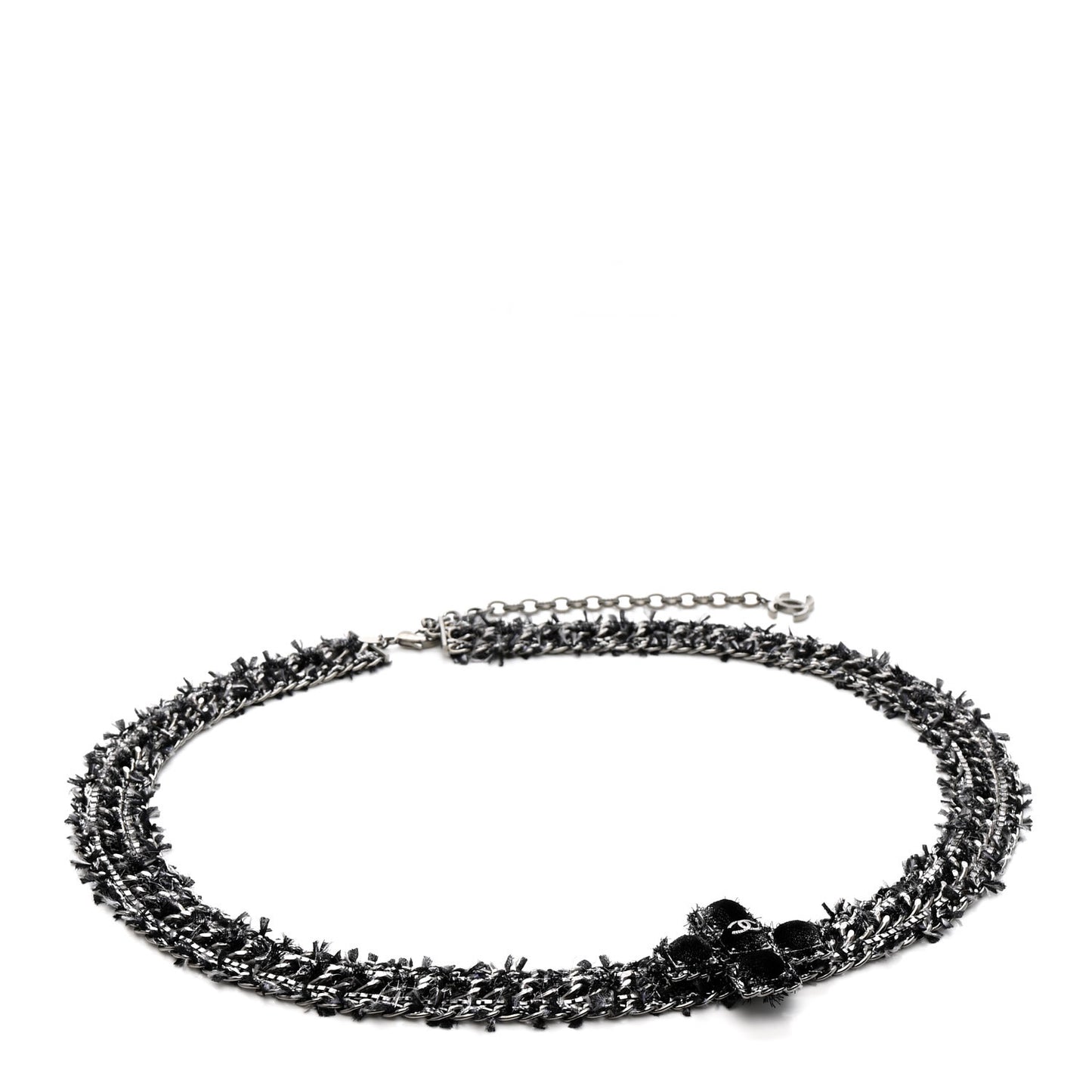 Gripoix Tweed Velour CC Cross Chain Belt Black Multicolor