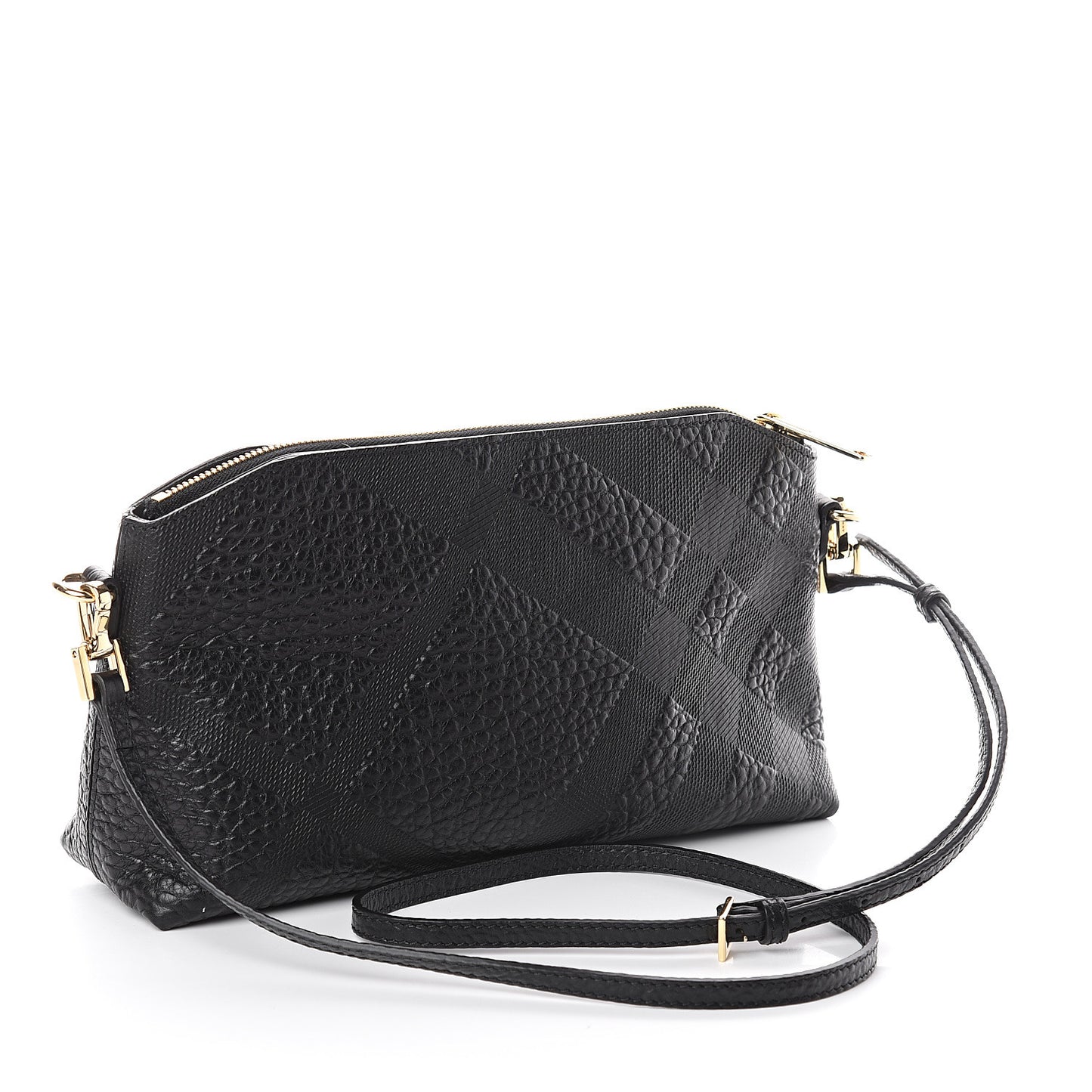 Signature Grain Calfskin Check Embossed Small Chichester Crossbody Clutch Bag Black