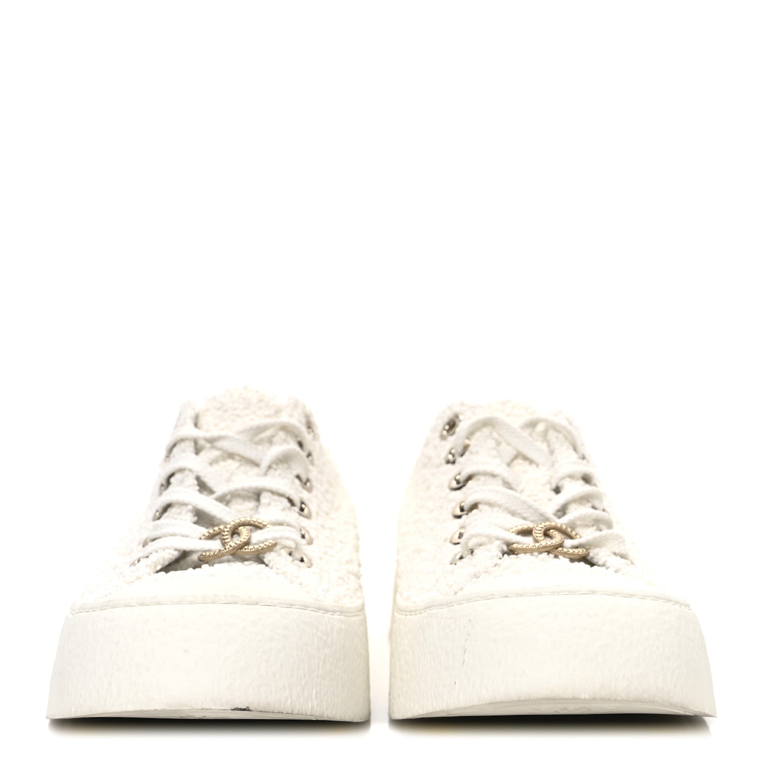 Chanel Tweed Womens CC Platform Sneakers 39.5 White 3 of 11