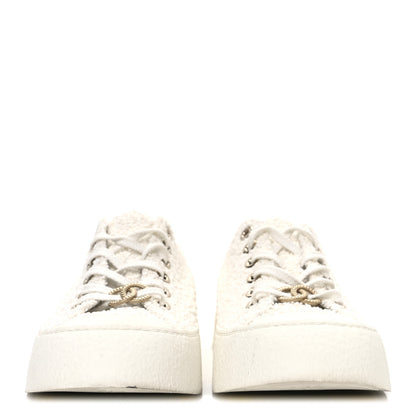 Chanel Tweed Womens CC Platform Sneakers 39.5 White 3 of 11