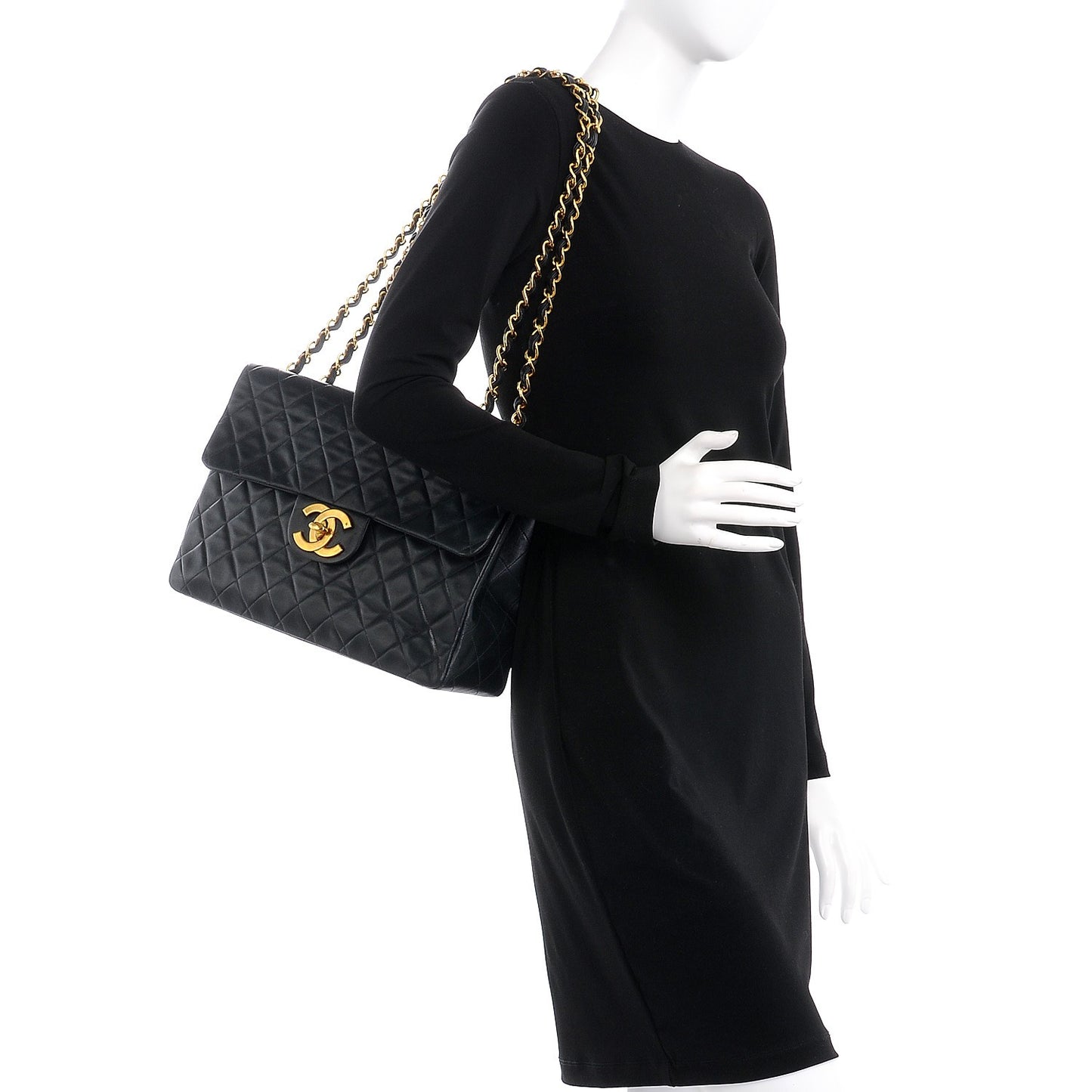 Lambskin Quilted XL Jumbo Single Flap Black