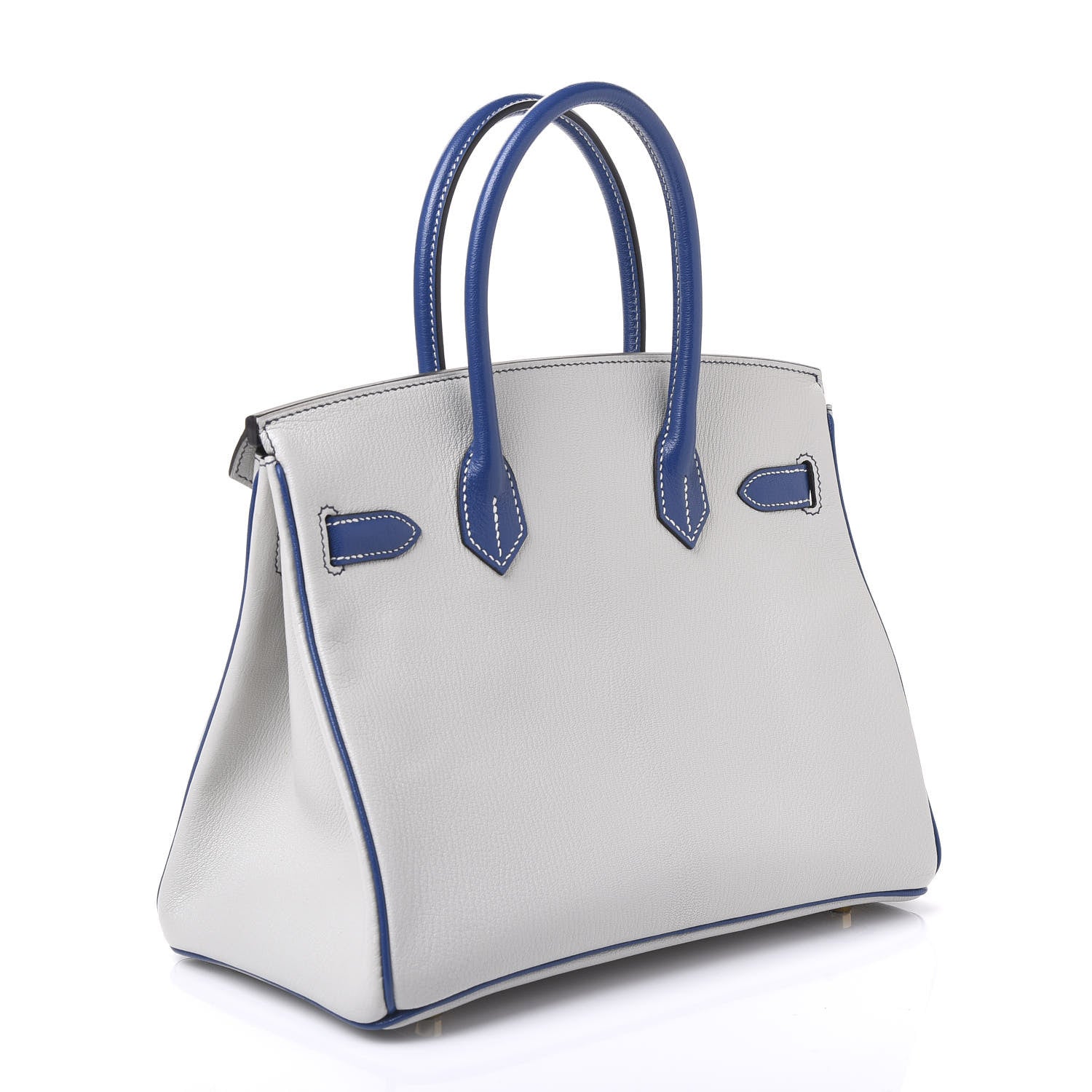 Hermes Chevre Mysore Bi-Color Horseshoe Birkin 30 Gris Perle Bleu Electrique 2 of 14
