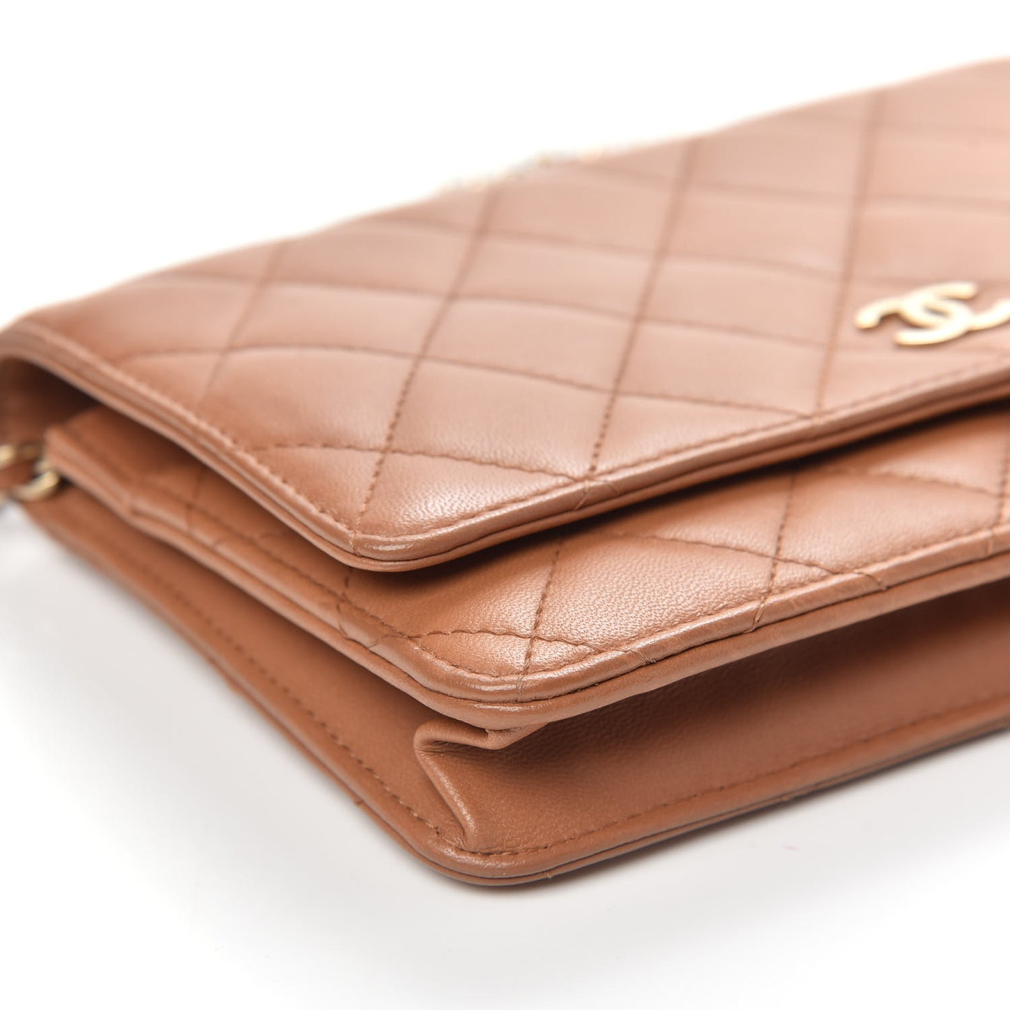 Lambskin Quilted Wallet on Chain WOC Brown