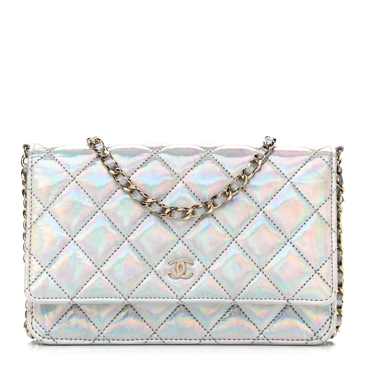 Chanel Iridescent Goatskin Quilted Wallet On Chain WOC Silver 1 of 12