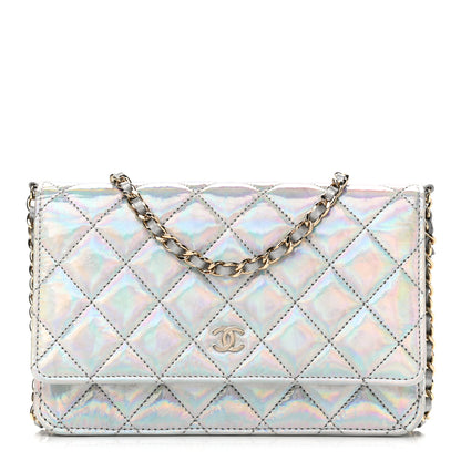 Chanel Iridescent Goatskin Quilted Wallet On Chain WOC Silver 1 of 12