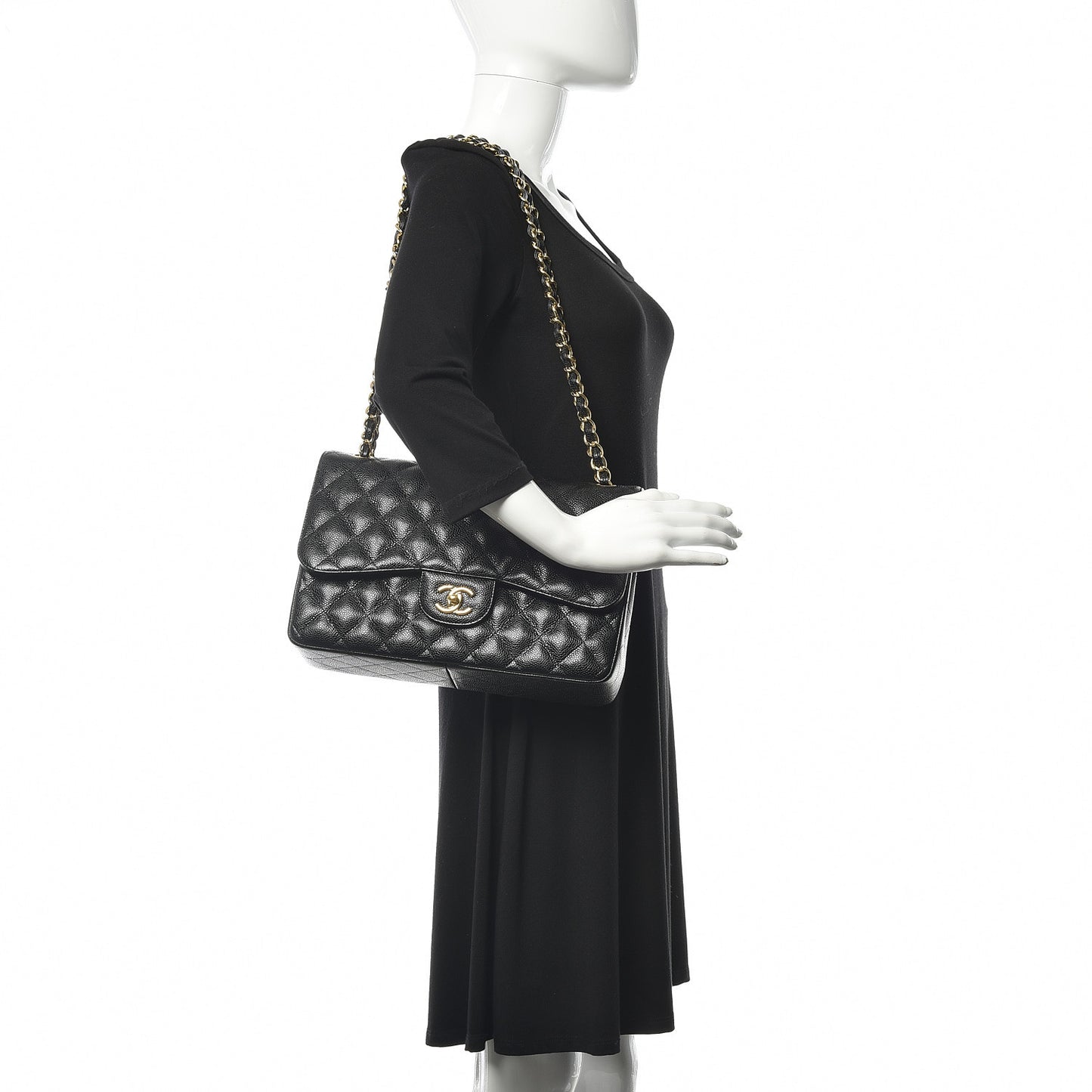 Caviar Quilted Jumbo Double Flap Black