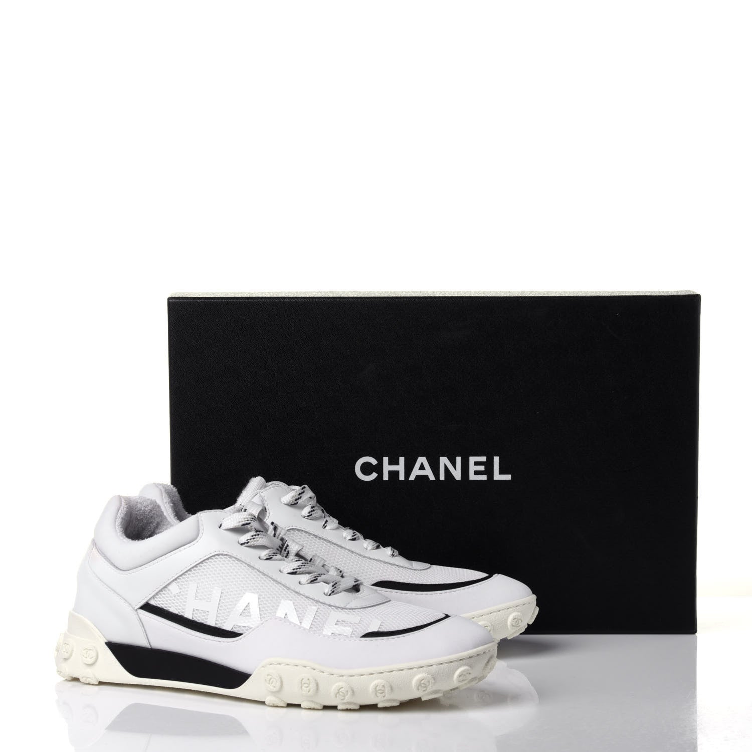Chanel Calfskin Mesh Lycra Womens Logo Sneakers 39 White 10 of 10