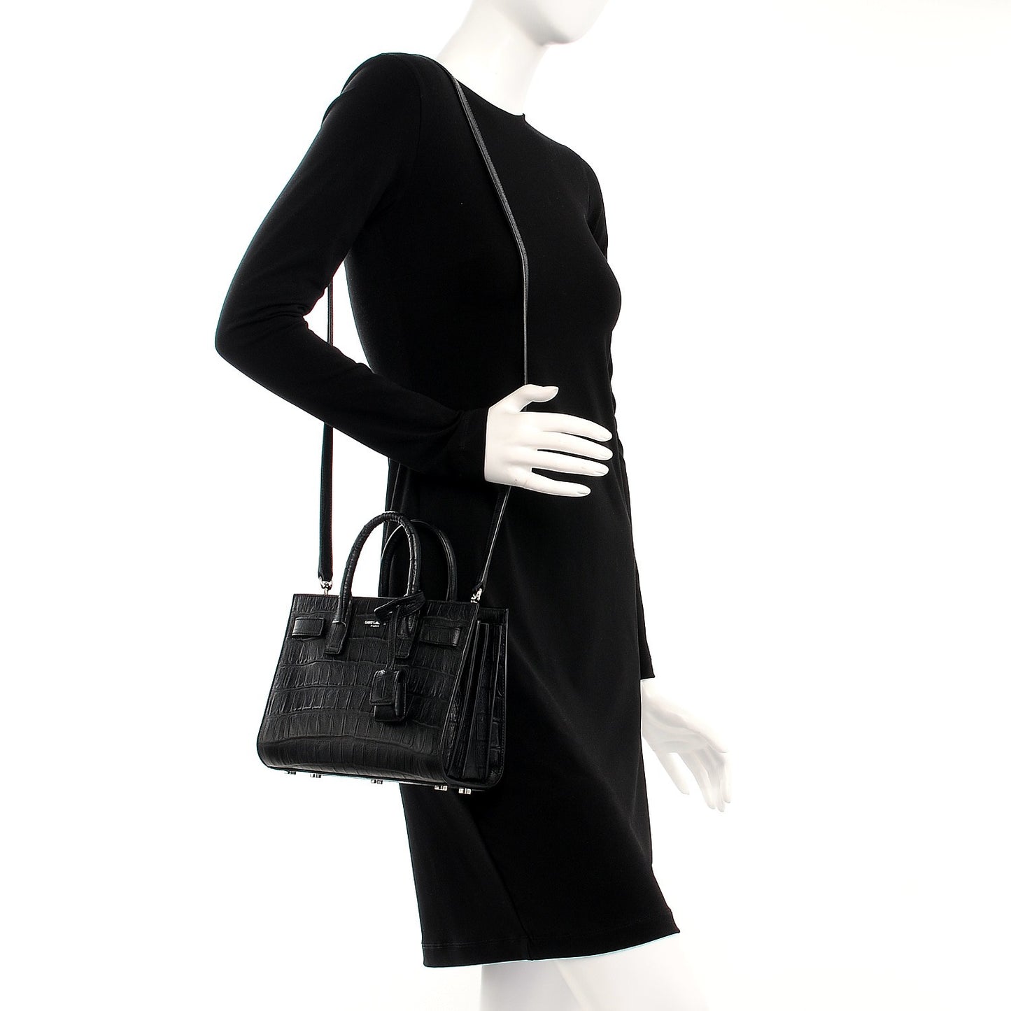 Calfskin Crocodile Embossed Nano Sac De Jour Black