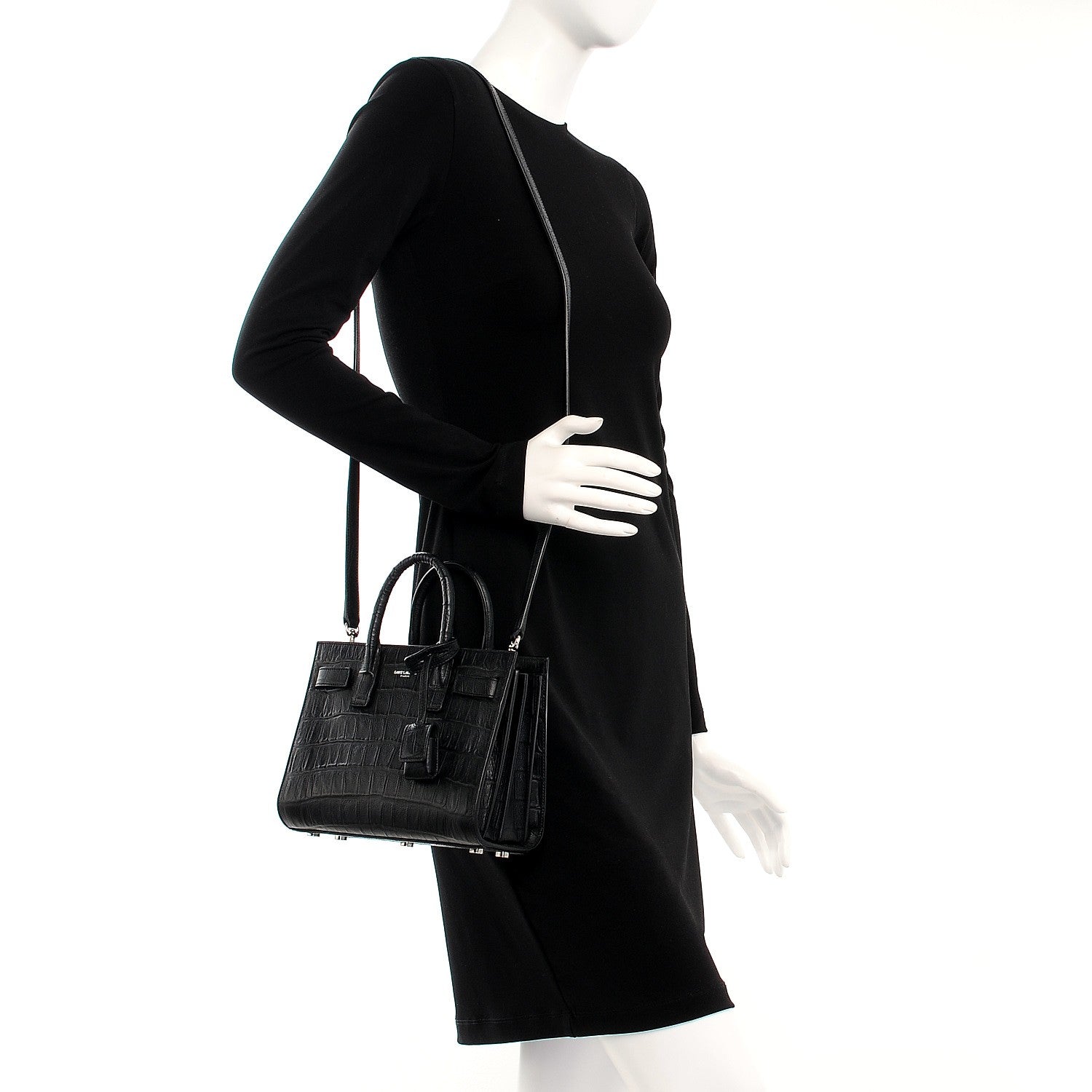Saint Laurent Calfskin Crocodile Embossed Nano Sac De Jour Black 2 of 7