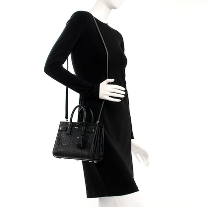 Saint Laurent Calfskin Crocodile Embossed Nano Sac De Jour Black 2 of 7