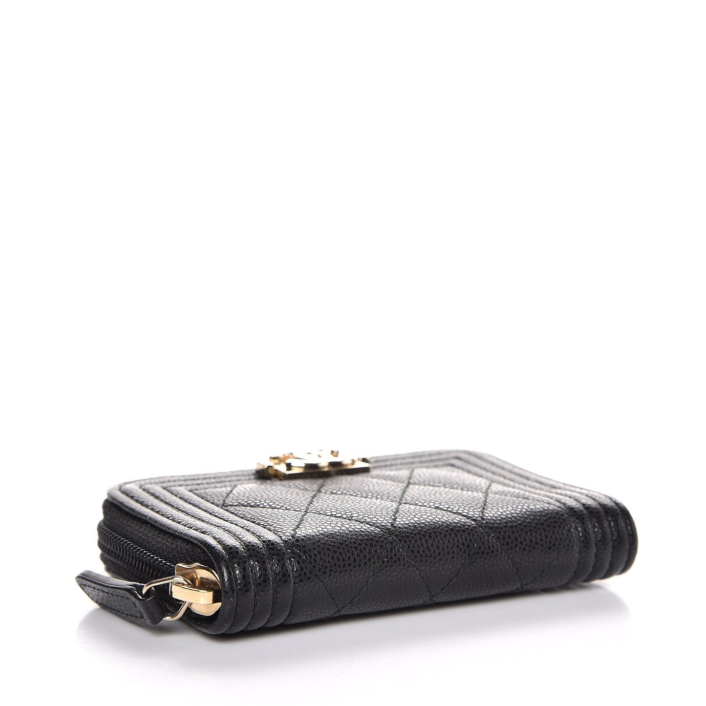 Caviar Quilted Boy Zip Around Coin Purse Wallet Black