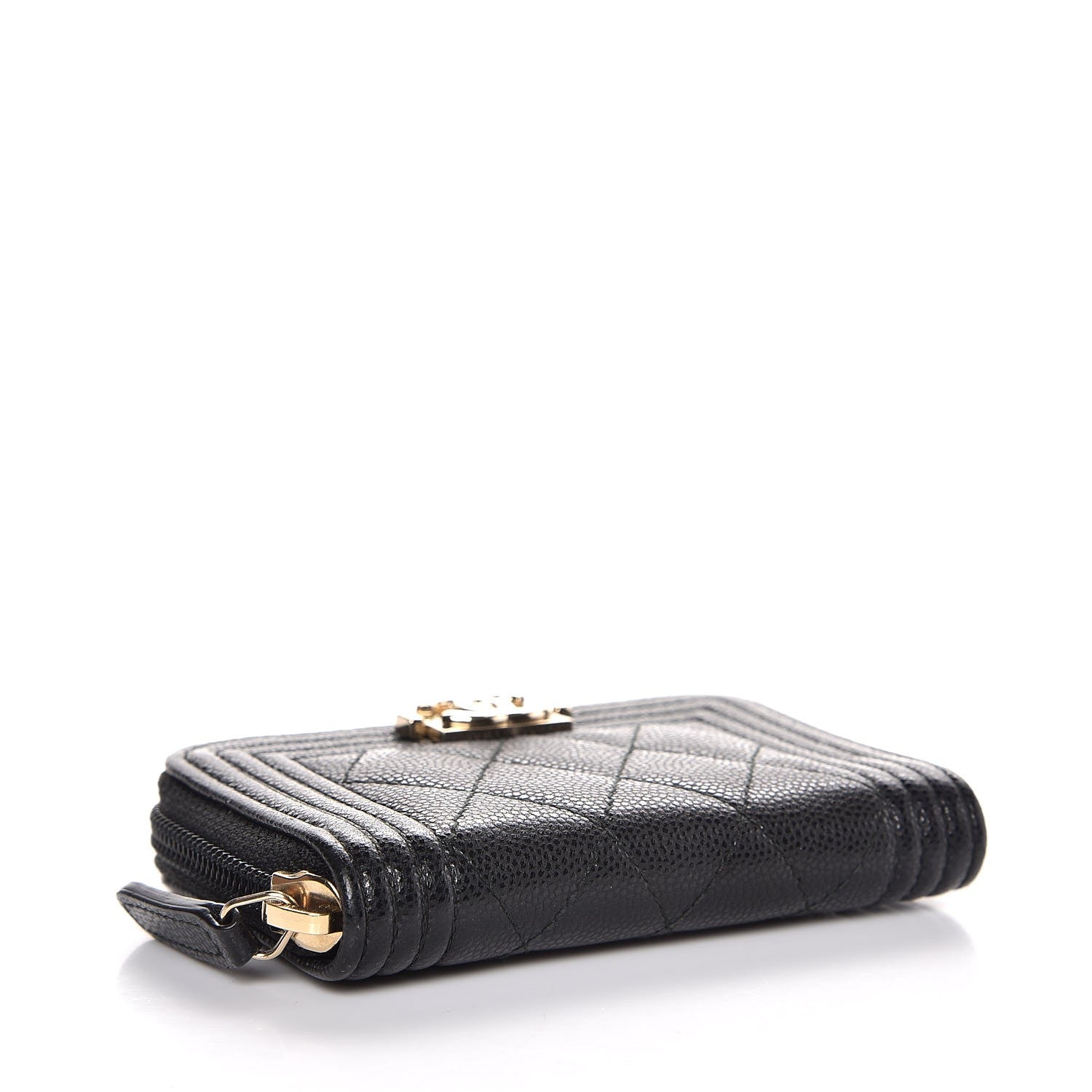 Chanel Caviar Quilted Boy Zip Around Coin Purse Wallet Black 4 of 8