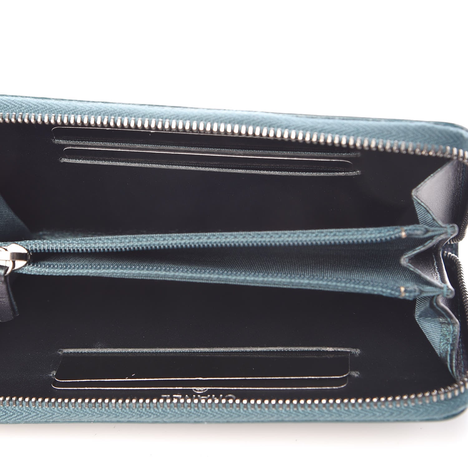 Chanel Iridescent Caviar Quilted Medium Filigree Zip Around Wallet Dark Turquoise 5 of 9